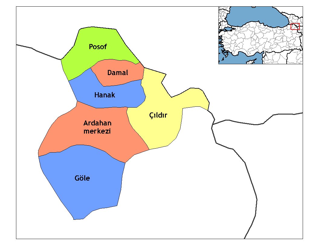 Ardahan — Map of the districts of Ardahan province in Turkey. Created by Rarelibra 17:13, 1 December